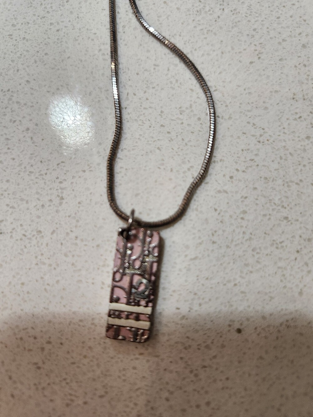 Pink Enamel Dog Tag Pendant Necklace